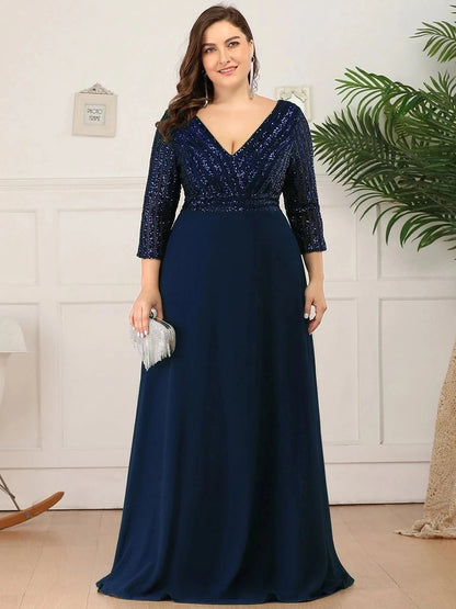 Plus Size Sequin A-Line Prom Dress