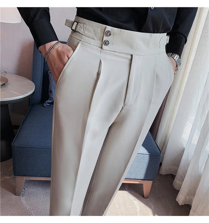 2024 High Quality Business Casual Draped High-waist Trousers Men Solid Color Formal Pants Male Formal Office Social Suit Pants