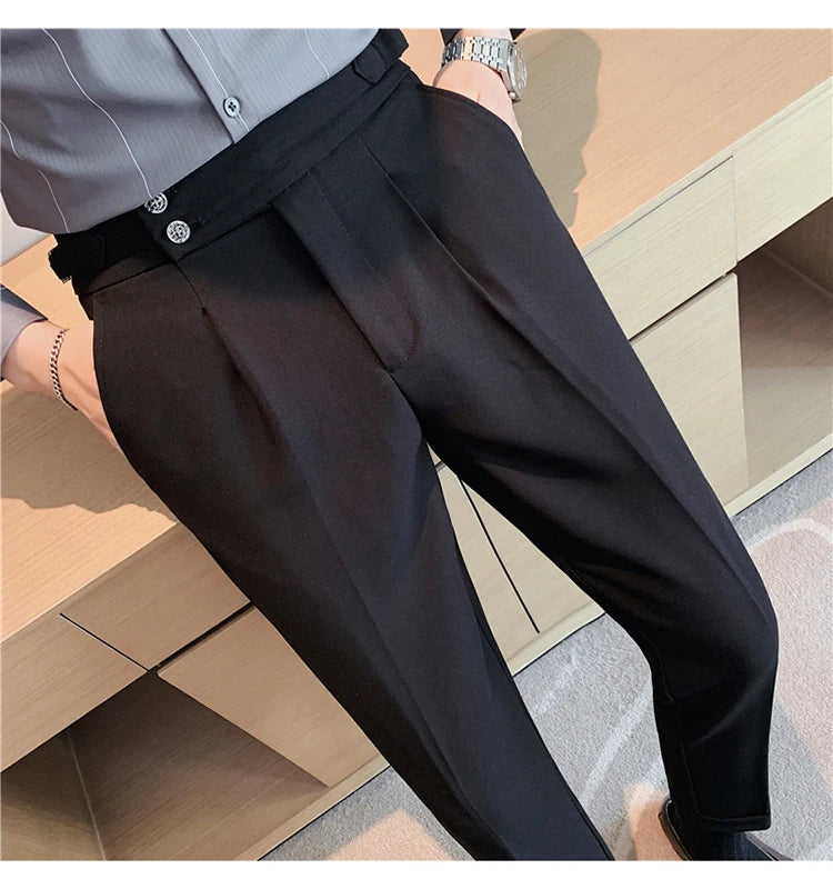 2024 High Quality Business Casual Draped High-waist Trousers Men Solid Color Formal Pants Male Formal Office Social Suit Pants