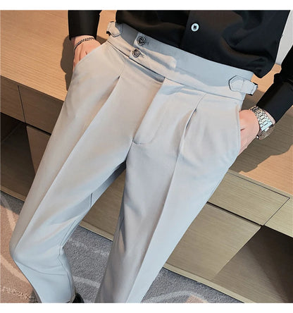 2024 High Quality Business Casual Draped High-waist Trousers Men Solid Color Formal Pants Male Formal Office Social Suit Pants