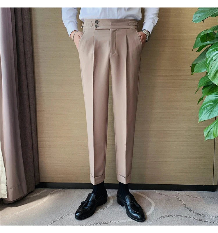 2024 High Quality Business Casual Draped High-waist Trousers Men Solid Color Formal Pants Male Formal Office Social Suit Pants