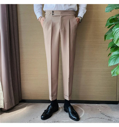 2024 High Quality Business Casual Draped High-waist Trousers Men Solid Color Formal Pants Male Formal Office Social Suit Pants
