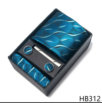 Luxury Brand 8 cm Tie Handkerchief Cufflink Clip Set For Men Wedding Gravata Suit Accessories Holiday Gift Box - BOC-WEAR