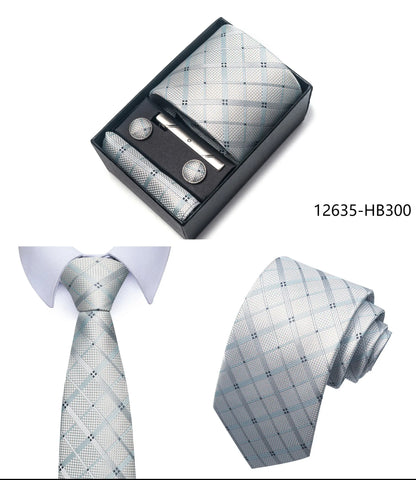 Luxury Brand 8 cm Tie Handkerchief Cufflink Clip Set For Men Wedding Gravata Suit Accessories Holiday Gift Box - BOC-WEAR