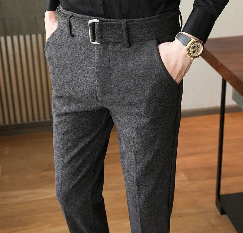 Straight Slim Fit Tressed Male Suit Trousers Social Tailoring Men's Summer Pants Stretch Business Elastic Clothing Promotion Hot
