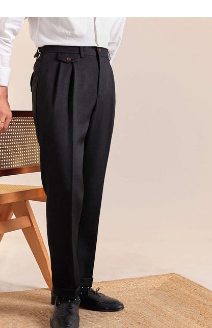 British Style High Waist Pants Warm Office-trousers Men Dress Pants Trousers 2025 Spring Men's Solid Color Suit Pant Straight