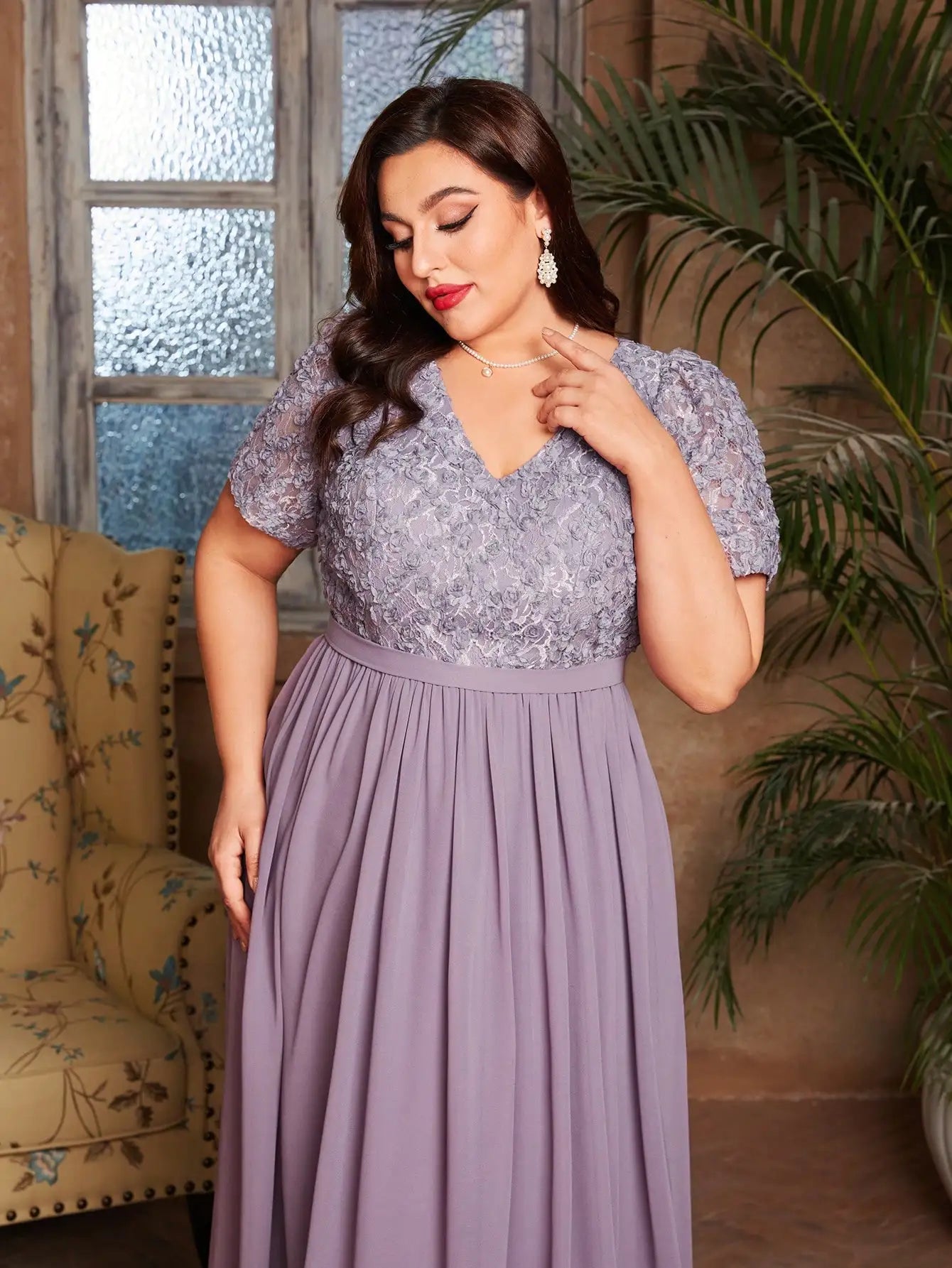 V-Neck Floral Chiffon Patchwork Dress