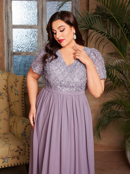 V-Neck Floral Chiffon Patchwork Dress