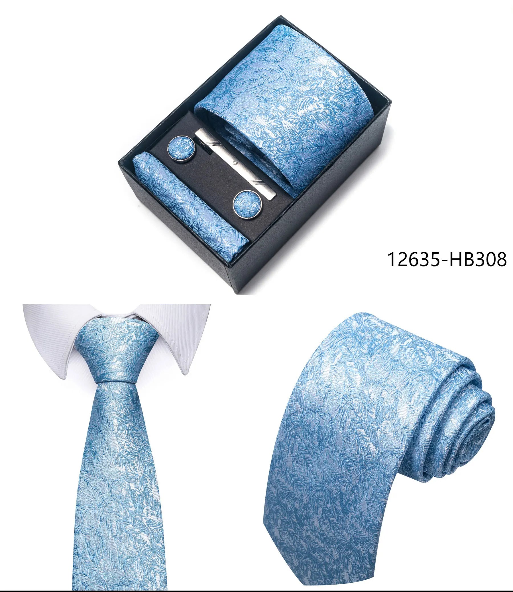 Luxury Brand 8 cm Tie Handkerchief Cufflink Clip Set For Men Wedding Gravata Suit Accessories Holiday Gift Box - BOC-WEAR