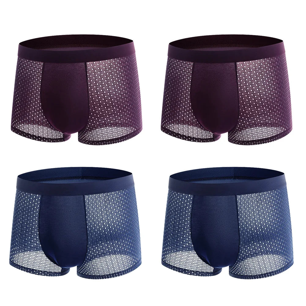 BOC-WEAR Men's Ice Silk Boxers - 4-Pack Mesh Breathable Underwear - BOC-WEAR