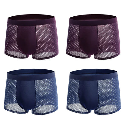 BOC-WEAR Men's Ice Silk Boxers - 4-Pack Mesh Breathable Underwear - BOC-WEAR