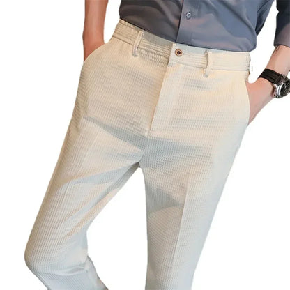 Men's Suit Pants, Fashion Slim Trousers, Korean Style Young Man Pantalones Hombre Black White Khaki Brown Pant, 2025 New