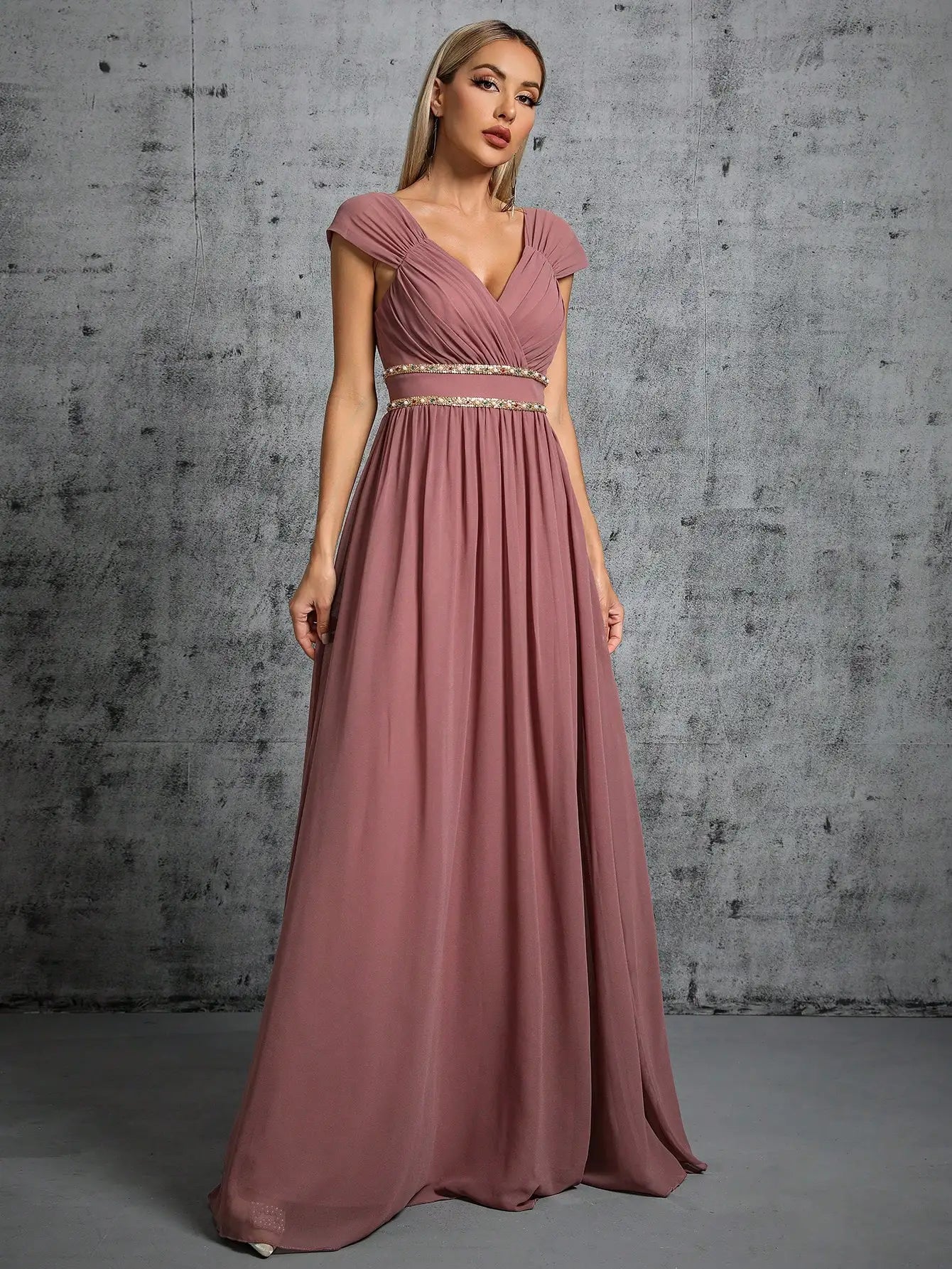 V-Neck Colorful Chain Chiffon Swing Dress