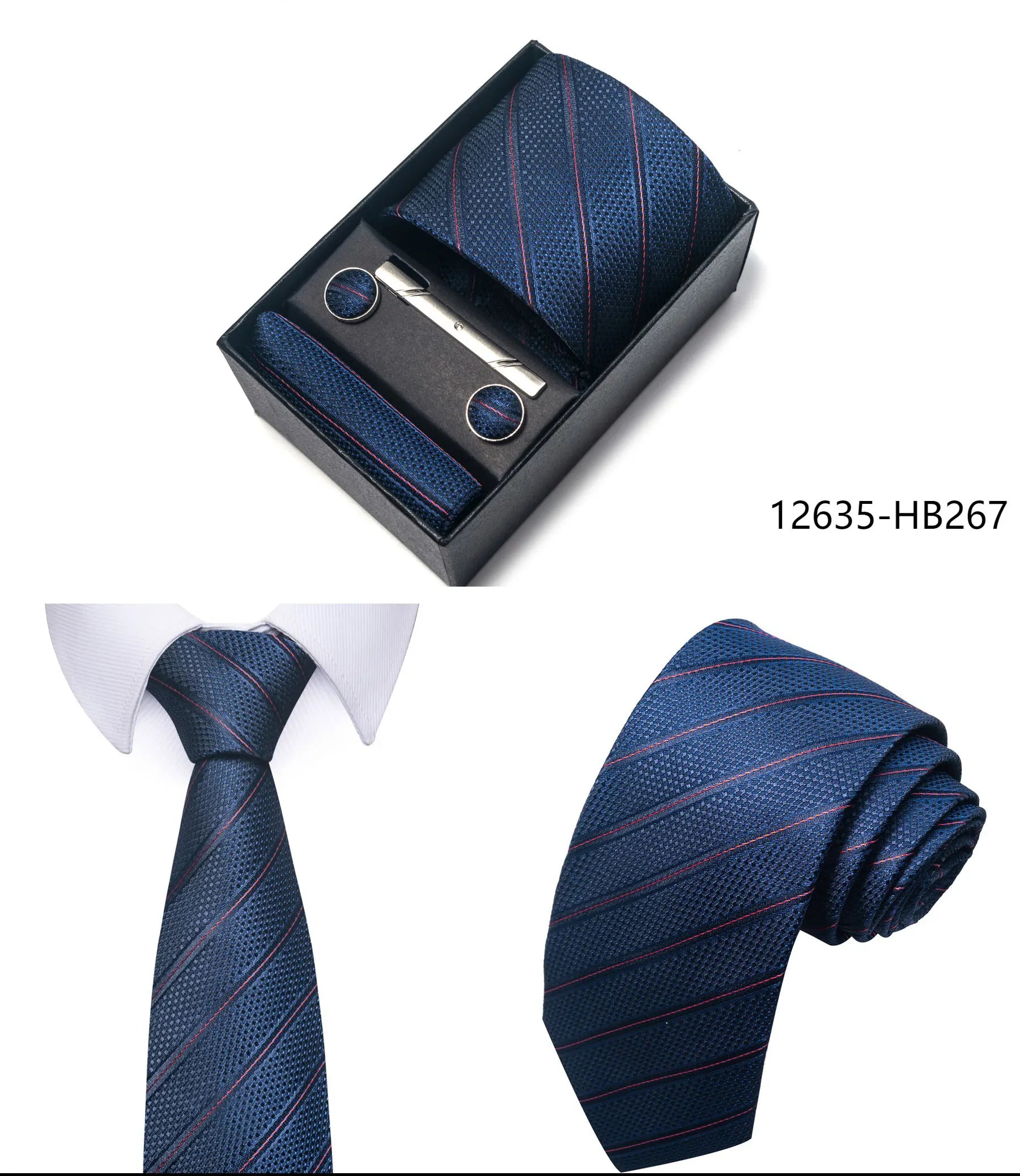 Luxury Brand 8 cm Tie Handkerchief Cufflink Clip Set For Men Wedding Gravata Suit Accessories Holiday Gift Box - BOC-WEAR