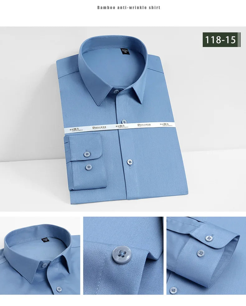 Men's white shirt long sleeved wedding business non ironing formal wear professional workwear casual wrinkle resistant shirt - BOC-WEAR