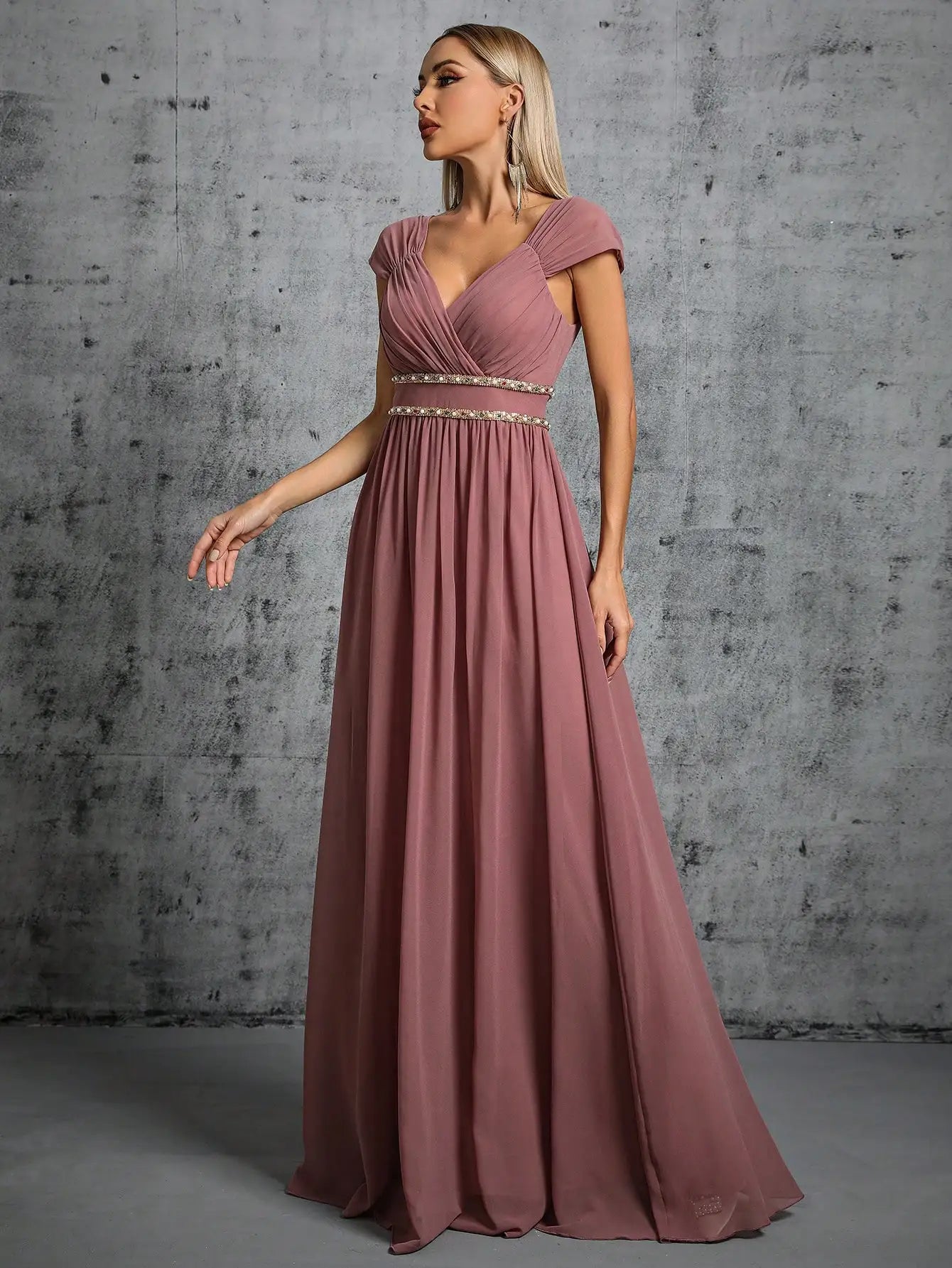 V-Neck Colorful Chain Chiffon Swing Dress