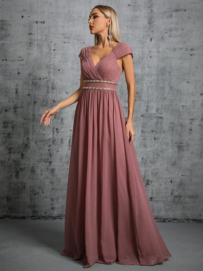 V-Neck Colorful Chain Chiffon Swing Dress