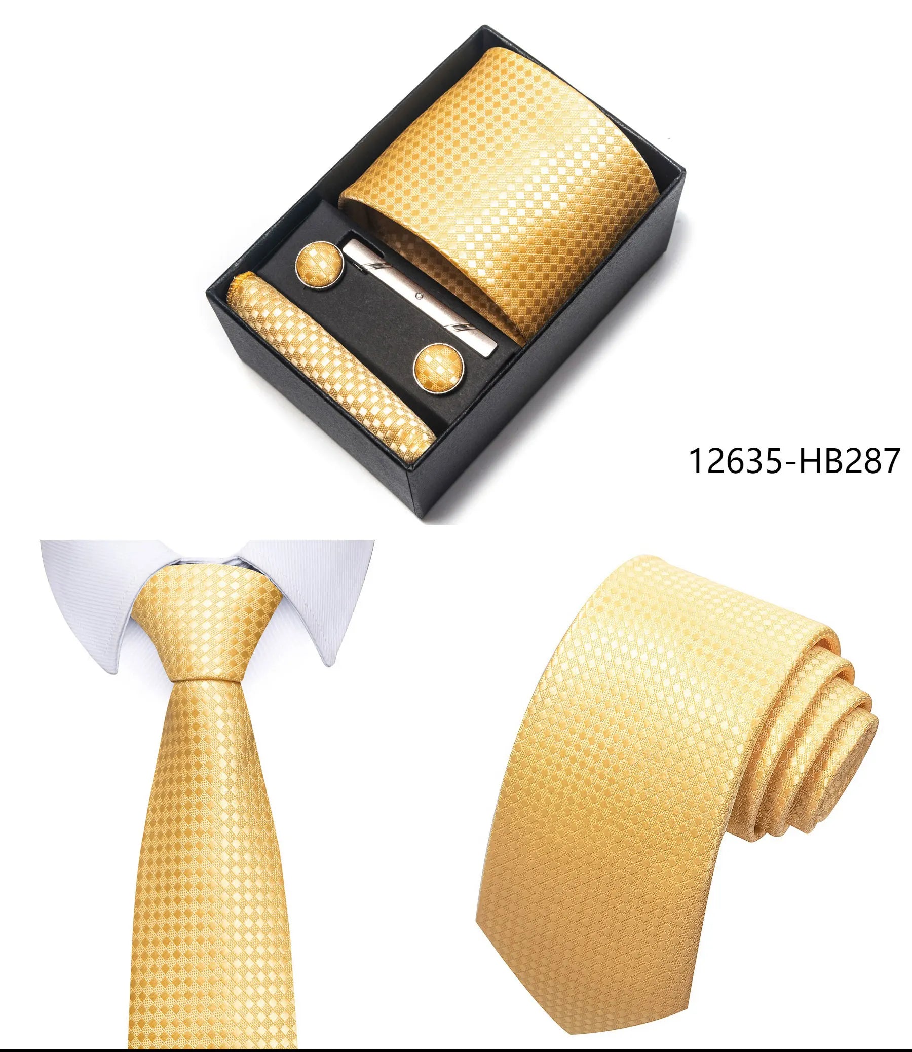 Premium Men's Tie Gift Set - 8cm Silk Necktie with Pocket Square, Cufflinks & Tie Clip - BOC-WEAR