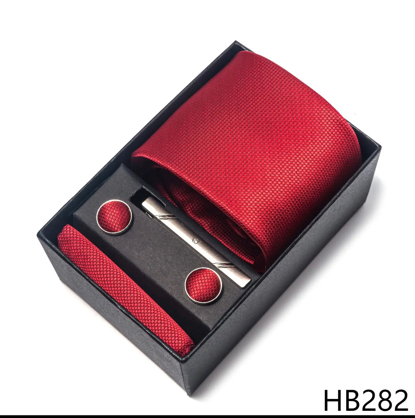 Premium Men's Tie Gift Set - 8cm Silk Necktie with Pocket Square, Cufflinks & Tie Clip - BOC-WEAR