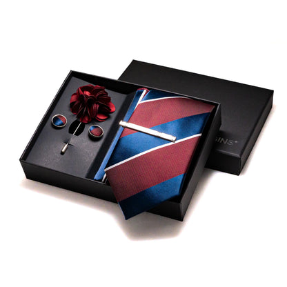 Navy blue Silk Necktie Paisley Floral Mens Tie Pocket Square Cufflinks Set Quality Business Wedding Birthday Gift Box Gravatas - BOC-WEAR