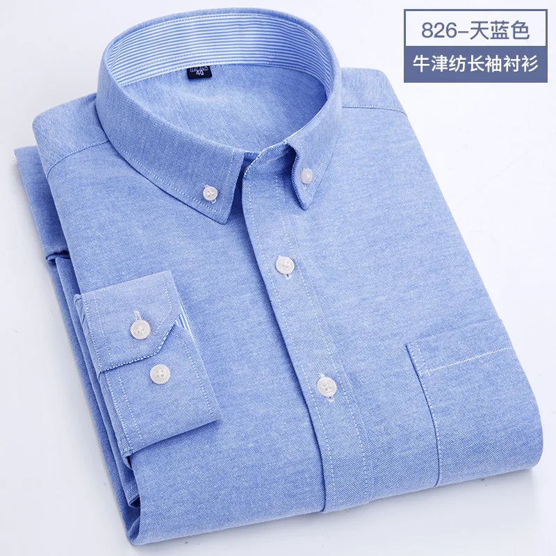Men's long sleeve shirt Oxford woven casual non-ironing spring summer autumn slim top comfortable trend fashion with white shirt - BOC-WEAR