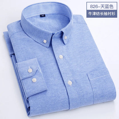 Men's long sleeve shirt Oxford woven casual non-ironing spring summer autumn slim top comfortable trend fashion with white shirt - BOC-WEAR