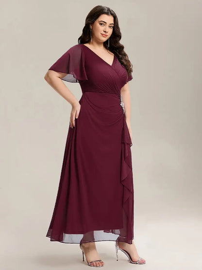 Plus Size Ruffled V-Neck Slit Maxi Dress