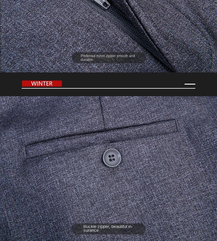 High Waist Suit Pants Men Autumn Thicken Double Pleated Straight Loose Formal Men Trousers High Quality Black Size 29-42 44 46