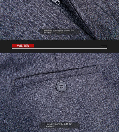 High Waist Suit Pants Men Autumn Thicken Double Pleated Straight Loose Formal Men Trousers High Quality Black Size 29-42 44 46