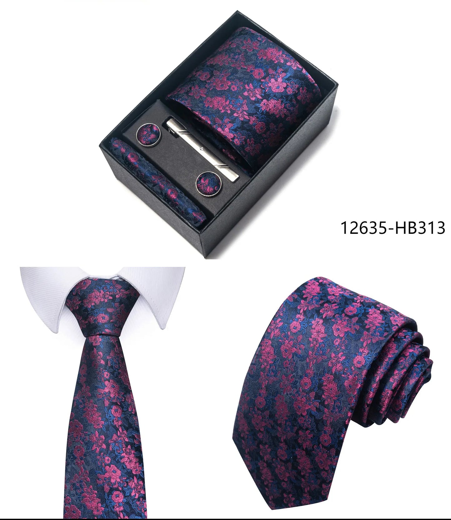 Luxury Brand 8 cm Tie Handkerchief Cufflink Clip Set For Men Wedding Gravata Suit Accessories Holiday Gift Box - BOC-WEAR