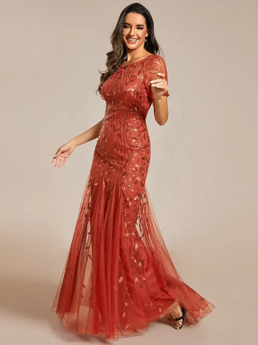 Sequin High Slit Evening Gown