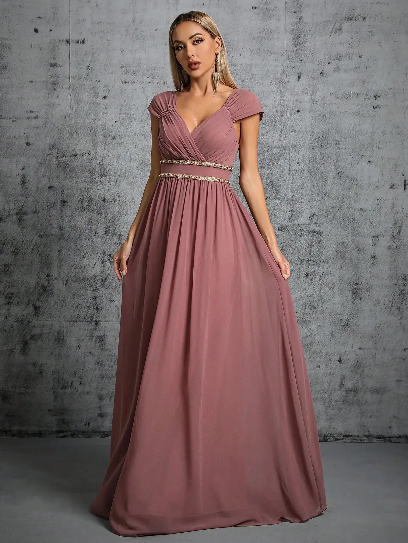 V-Neck Colorful Chain Chiffon Swing Dress