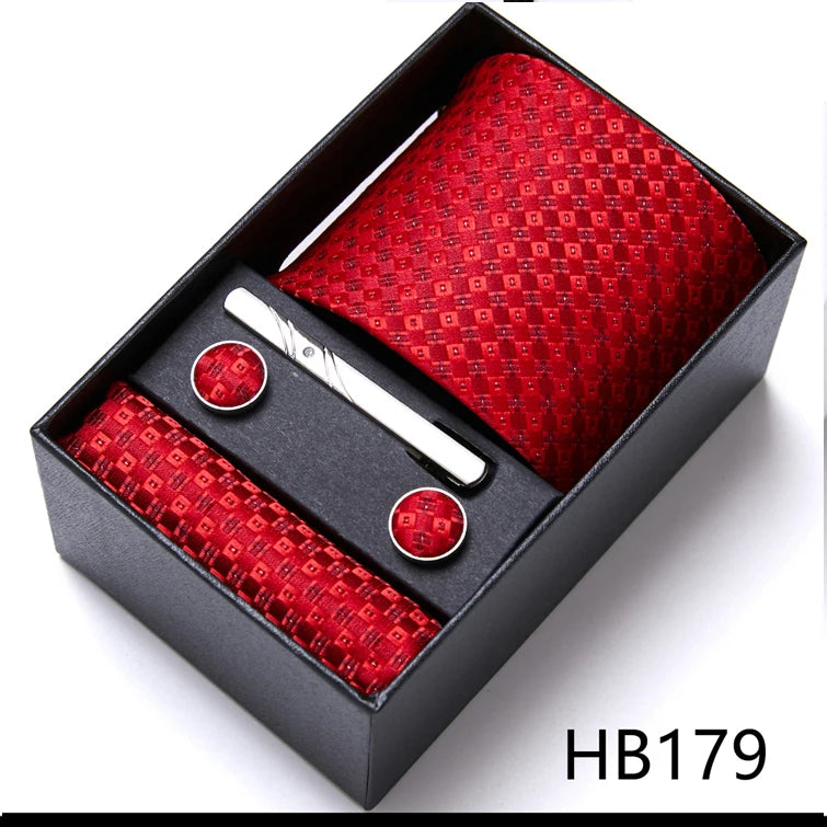 Top Grade Holiday Gift Box 7.5 cm Green Print Tie Pocket Squares Cufflink Set Gravatas Man Suit Accessories Fit Formal Party - BOC-WEAR