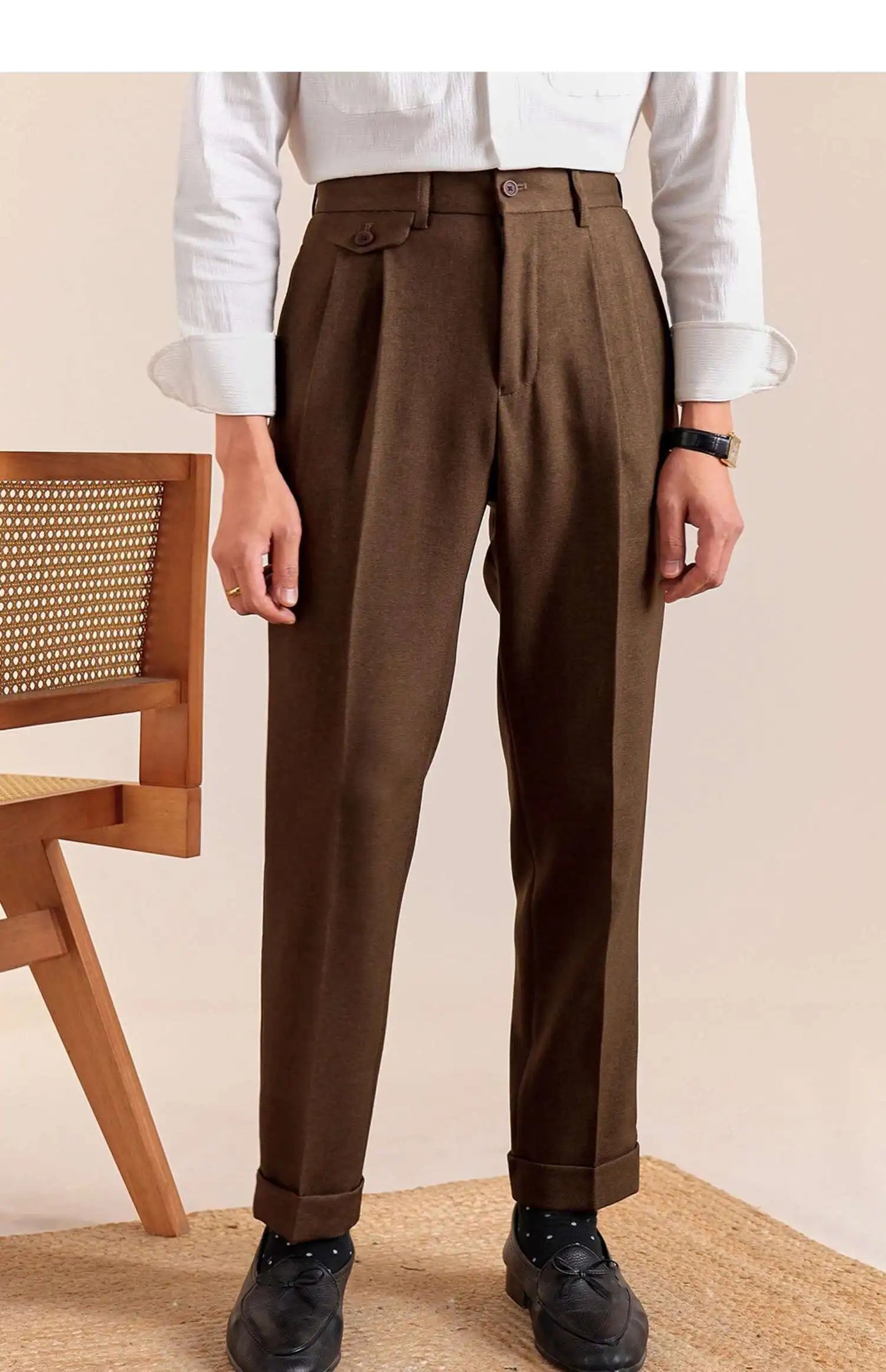 British Style High Waist Pants Warm Office-trousers Men Dress Pants Trousers 2025 Spring Men's Solid Color Suit Pant Straight