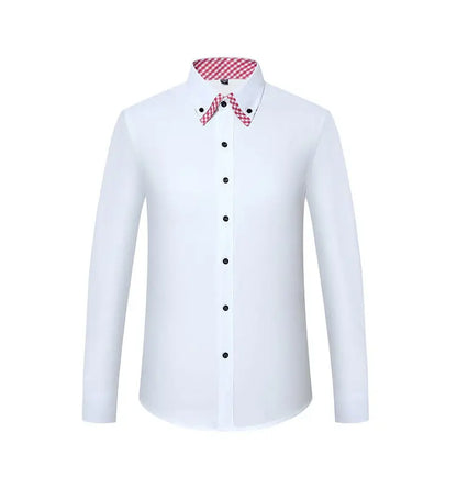 Mens Dress Shirt Long Sleeve Non Iron Fashion Double Layer Business Formal Regular Fit Office Camisa Social Solid Button Shirts - BOC-WEAR