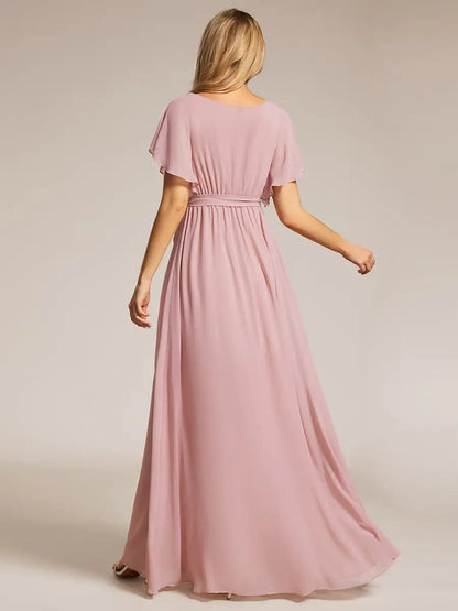 Elegant Evening dresses Deep V Neck Ruffles Sleeves Floor-Length Gown 2025 Ever pretty of Chiffon Dusty Rose Prom Women Dress