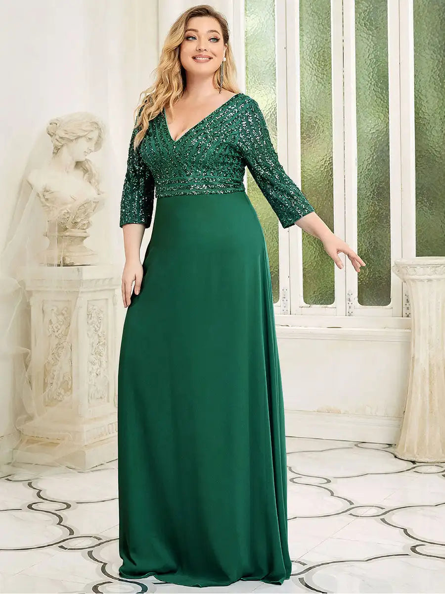 Plus Size Sequin A-Line Prom Dress