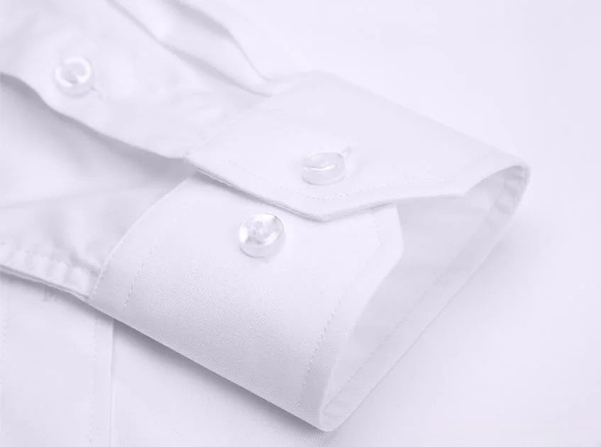 Men Shirt Long Sleeve Solid Basic Formal Dress Shirts Comfortable Business Social Standard-fit Easy-care Office White Shirt 5XL - BOC-WEAR