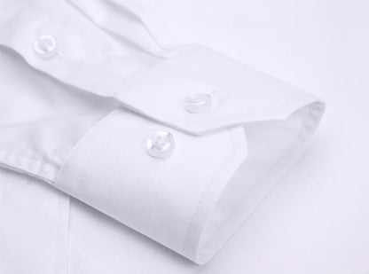 Men Shirt Long Sleeve Solid Basic Formal Dress Shirts Comfortable Business Social Standard-fit Easy-care Office White Shirt 5XL - BOC-WEAR