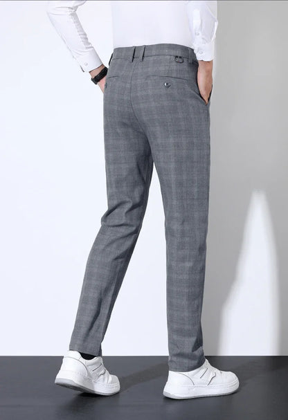 Autumn Winter Men's Plaid Striped Suit Pants Cotton Stretch Straight Business Casual High Quality Classic Fashion Trousers Male