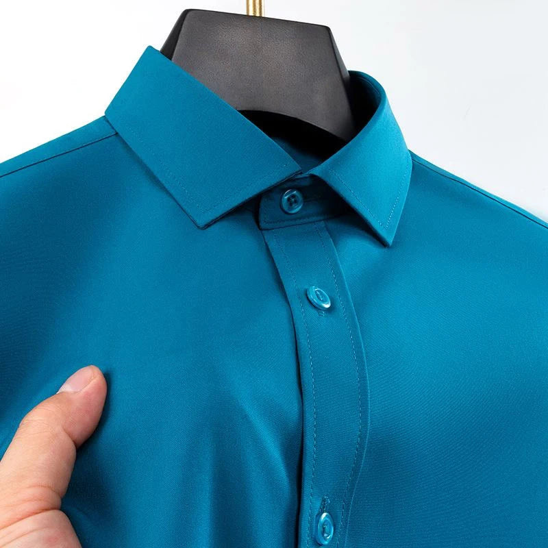 New Anti-Wrinkle Men's Shirts Long Sleeve For Men Slim Fit Stretch Camisa Social Business Formal Blouse White Office Shirt S-5XL - BOC-WEAR