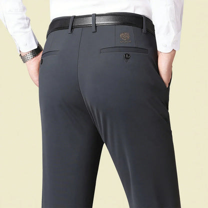 Men's autumn/winter fashionable business casual pants, elastic slim fit warm and plush suit pants, work clothes