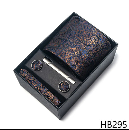 Premium Men's Tie Gift Set - 8cm Silk Necktie with Pocket Square, Cufflinks & Tie Clip - BOC-WEAR