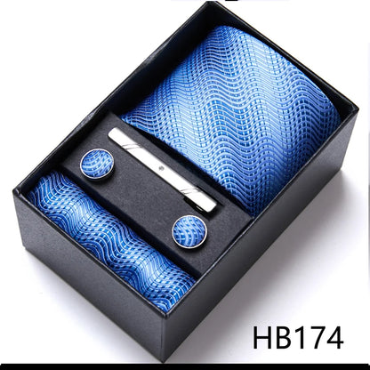 Top Grade Holiday Gift Box 7.5 cm Green Print Tie Pocket Squares Cufflink Set Gravatas Man Suit Accessories Fit Formal Party - BOC-WEAR