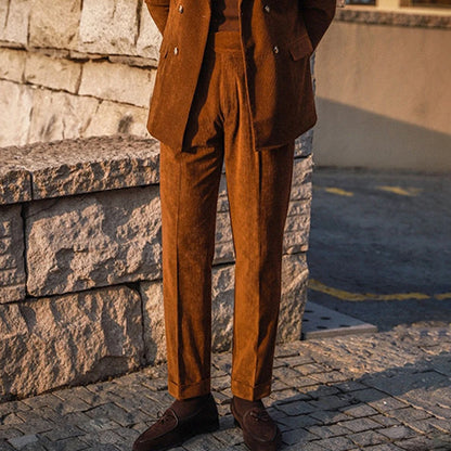 Mens Gurkha Trousers Corduroy Side Buckle Adjustable Waist Casual Suit Pants Autumn Business All-Match Straight Pants Men'S Wear