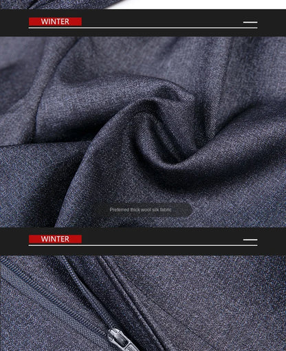 High Waist Suit Pants Men Autumn Thicken Double Pleated Straight Loose Formal Men Trousers High Quality Black Size 29-42 44 46