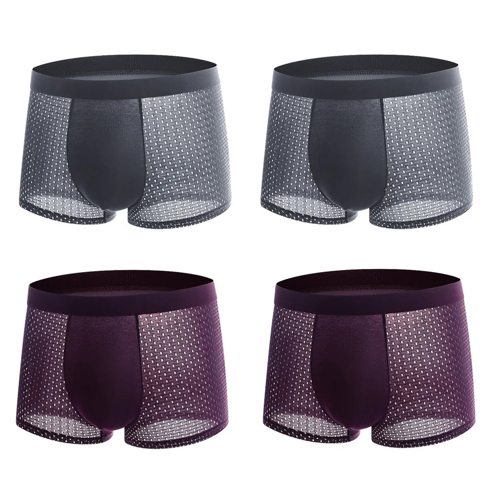 BOC-WEAR Men's Ice Silk Boxers - 4-Pack Mesh Breathable Underwear - BOC-WEAR