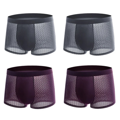 BOC-WEAR Men's Ice Silk Boxers - 4-Pack Mesh Breathable Underwear - BOC-WEAR