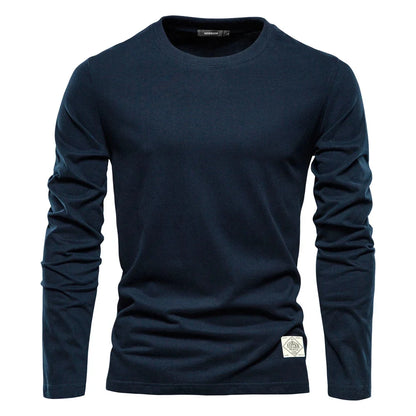 Premium 100% Cotton Long Sleeve T-Shirt for Men - Classic Solid Colors - BOC-WEAR
