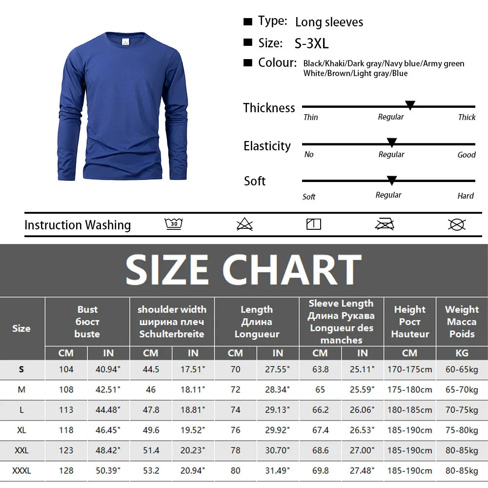 Spring Autumn Men‘s T-shirts Long Sleeve Casual Tops Solid Color High Quality Black T-Shirt Classic Men Clothing - BOC-WEAR